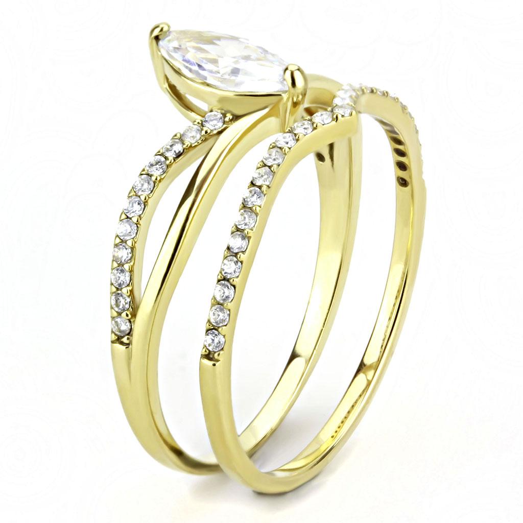 DA276 IP Gold Stainless Steel Ring featuring AAA Grade CZ, showcasing its elegant design and clear center stone.