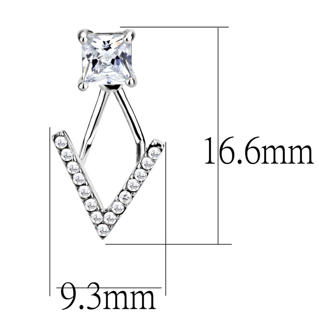 DA292 High Polished Stainless Steel Earrings featuring AAA Grade CZ, showcasing a clear center stone and a sleek design.