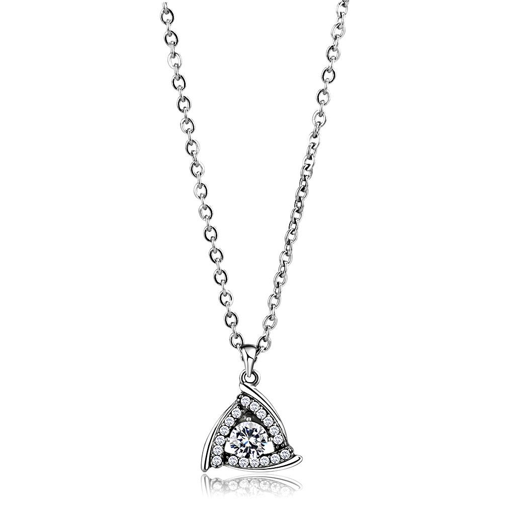DA301 High Polished Stainless Steel Chain Pendant featuring a clear AAA Grade CZ stone, elegantly designed for everyday wear.