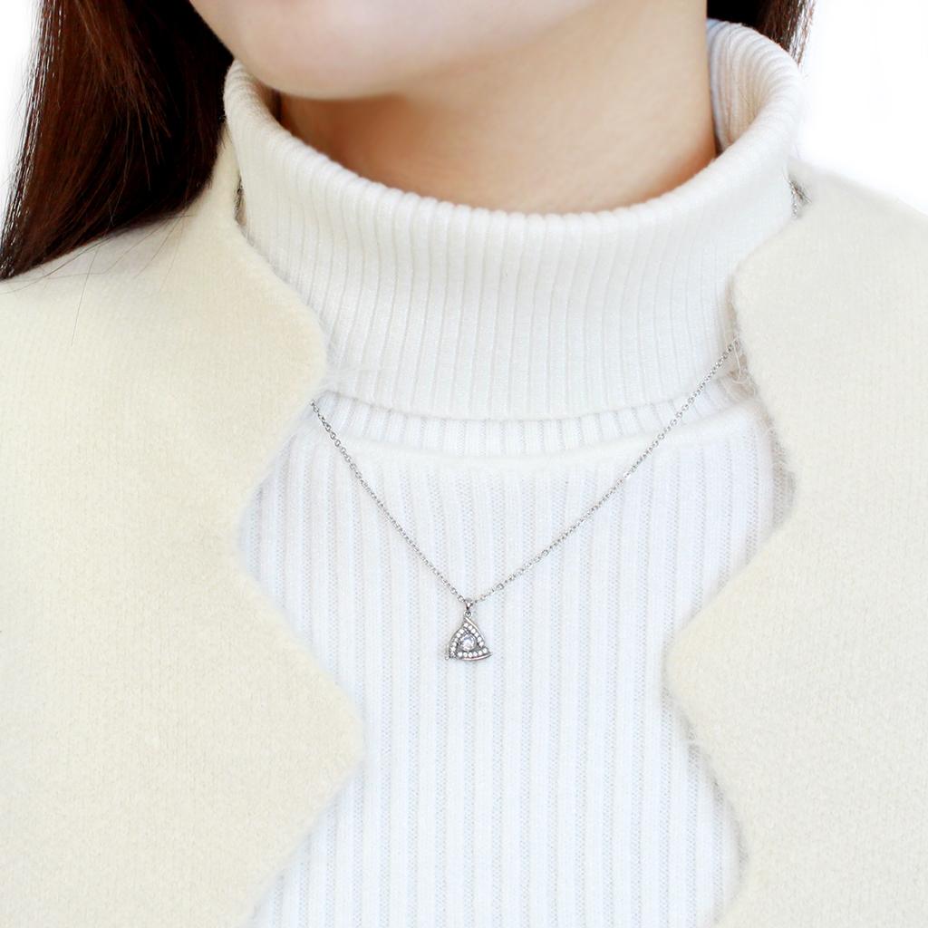 DA301 High Polished Stainless Steel Chain Pendant featuring a clear AAA Grade CZ stone, elegantly designed for everyday wear.