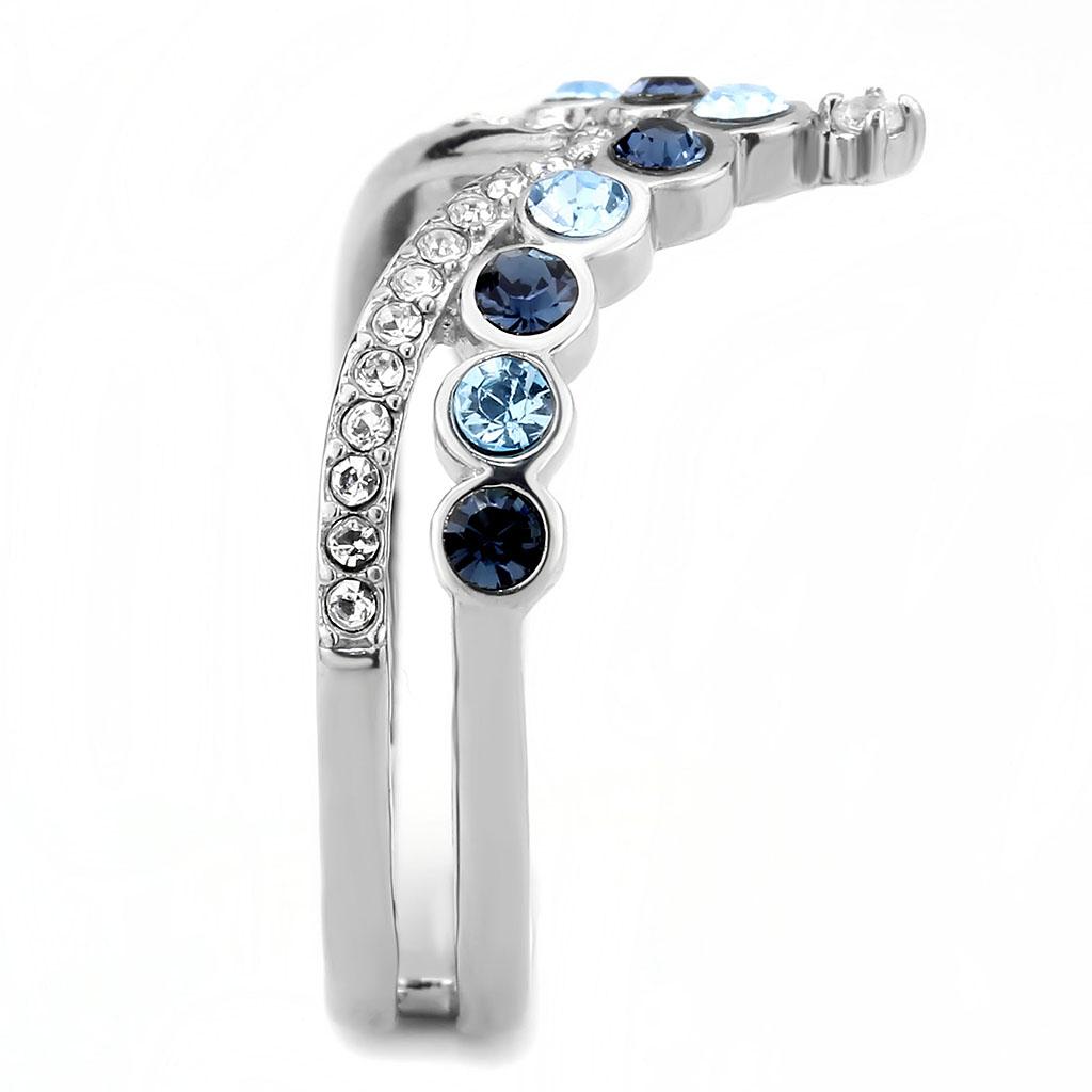 DA305 No Plating Stainless Steel Ring featuring a vibrant multi-color Top Grade Crystal, showcasing its elegant design and durable material.