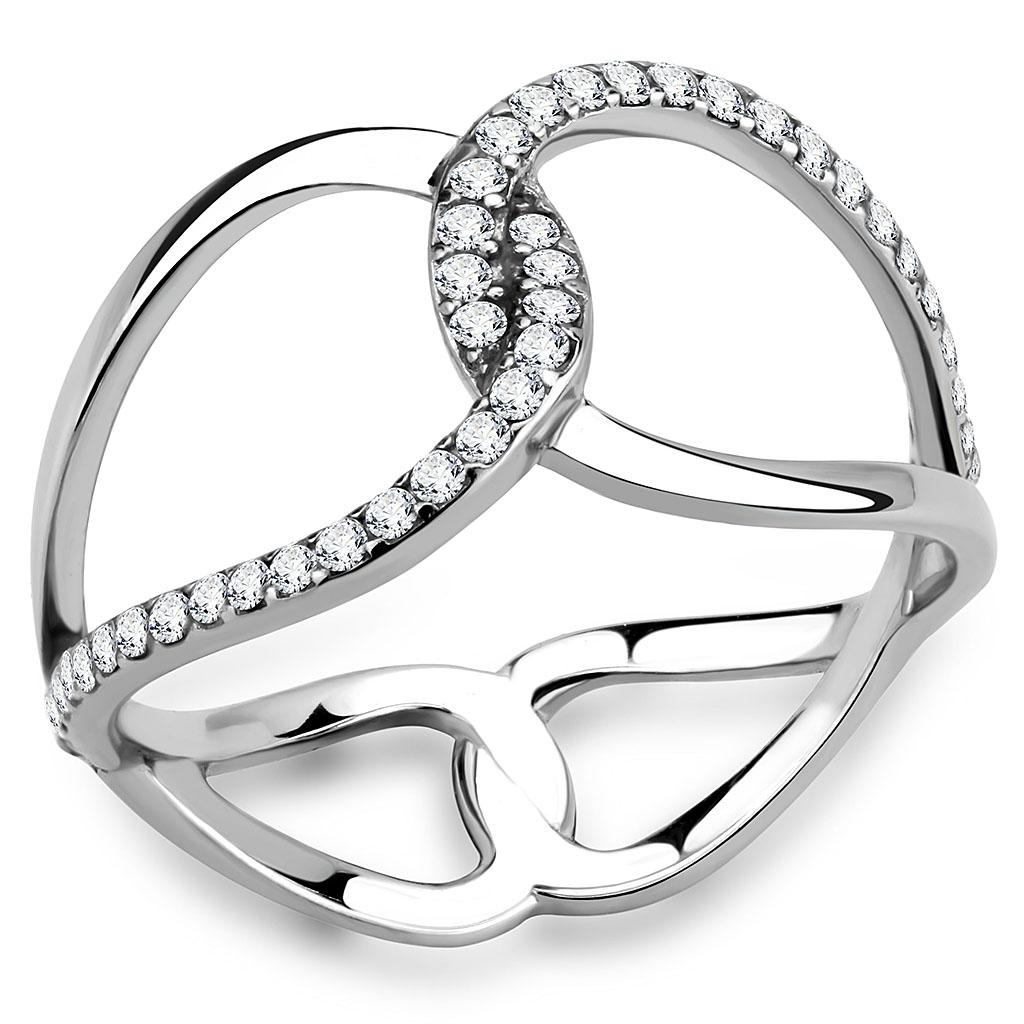 DA307 No Plating Stainless Steel Ring featuring a clear AAA Grade CZ center stone, showcasing a sleek and modern design.