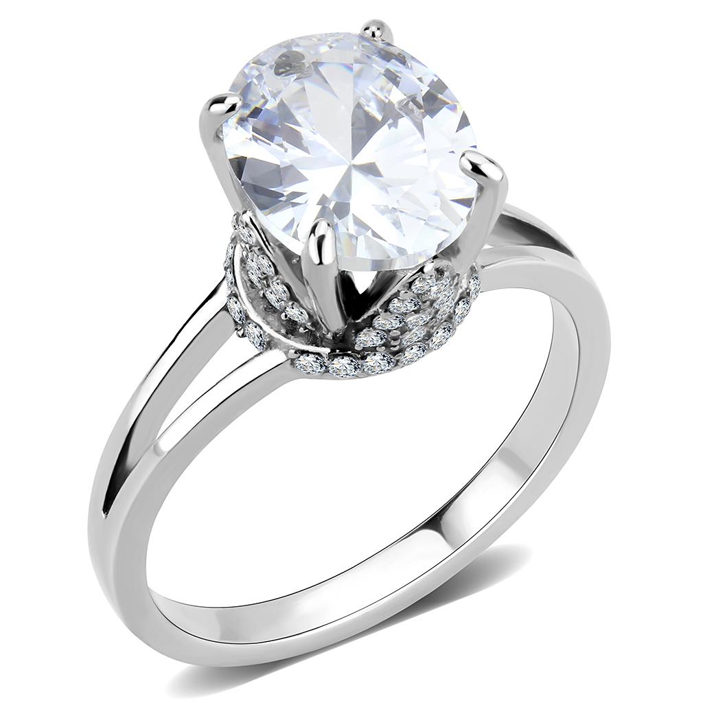 DA314 No Plating Stainless Steel Ring featuring a clear AAA Grade CZ stone, showcasing its elegant design and durability.