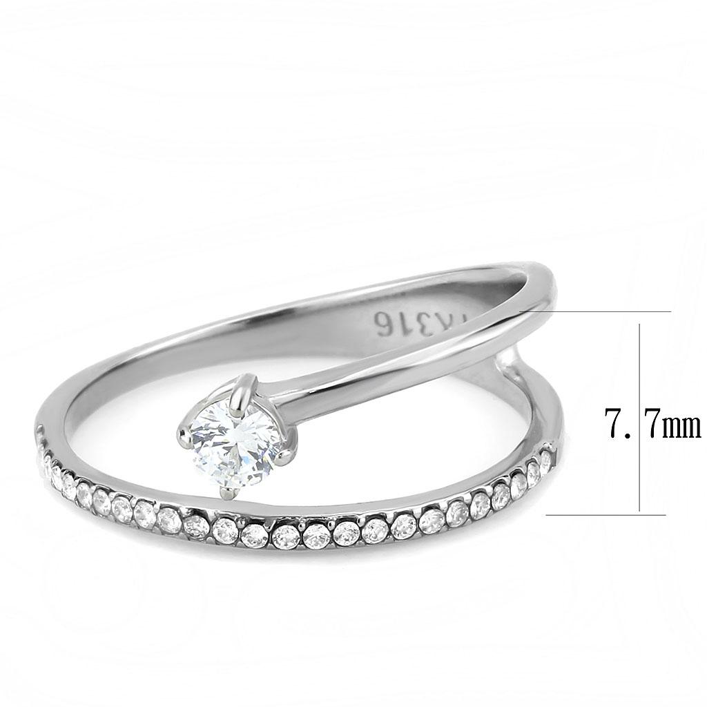 DA316 No Plating Stainless Steel Ring featuring a clear AAA Grade CZ stone, showcasing its elegant design and natural finish.