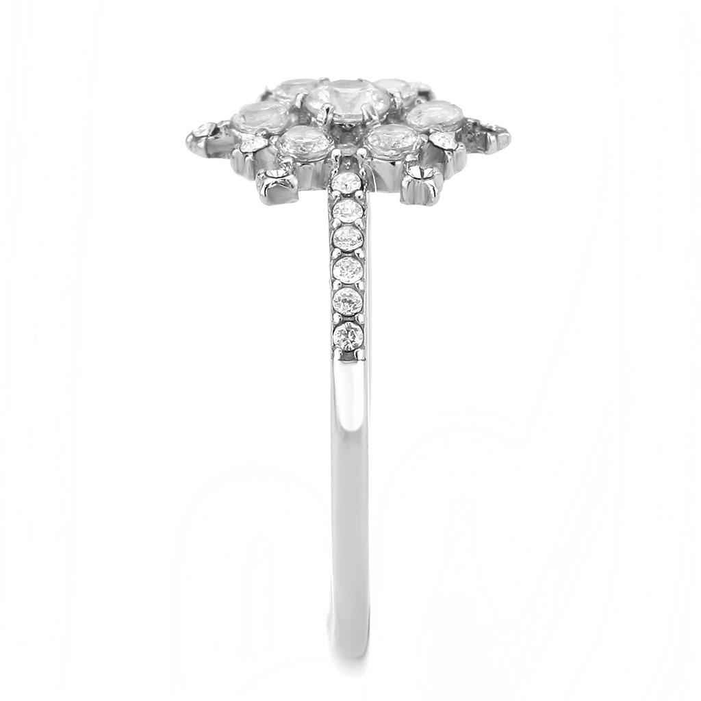 DA317 No Plating Stainless Steel Ring featuring a clear AAA Grade CZ stone, showcasing its sleek design and brilliance.