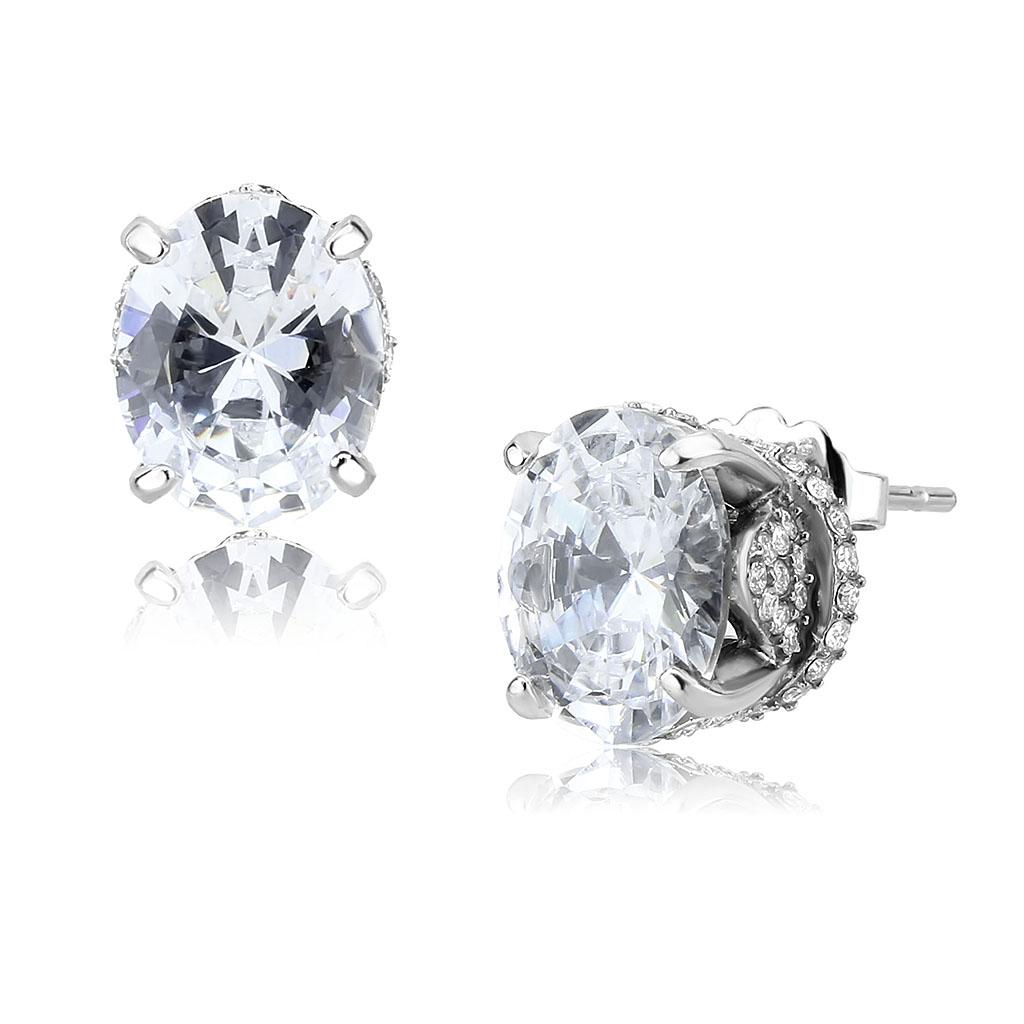 DA325 No Plating Stainless Steel Earrings featuring AAA Grade CZ, showcasing a clear center stone and elegant design.