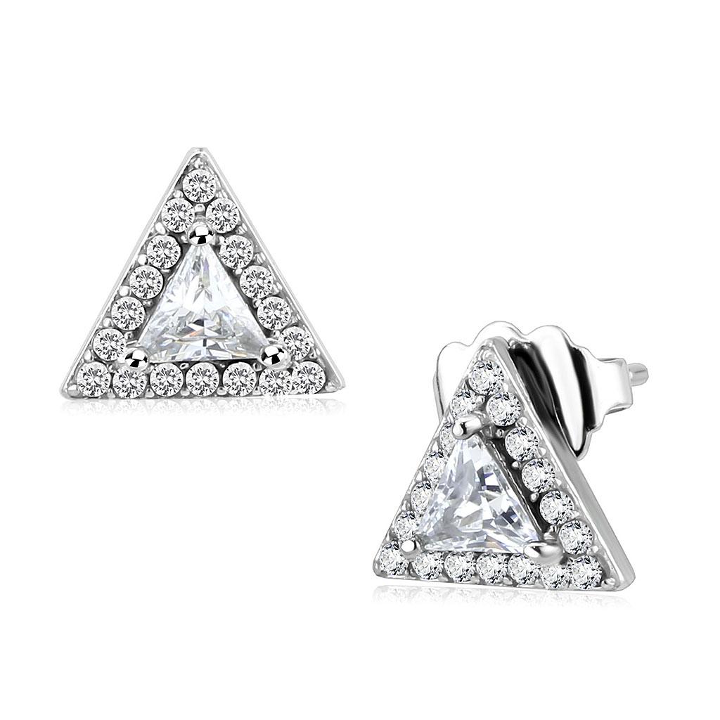 DA327 No Plating Stainless Steel Earrings featuring AAA Grade CZ, showcasing a clear stone set in a sleek stainless steel design.