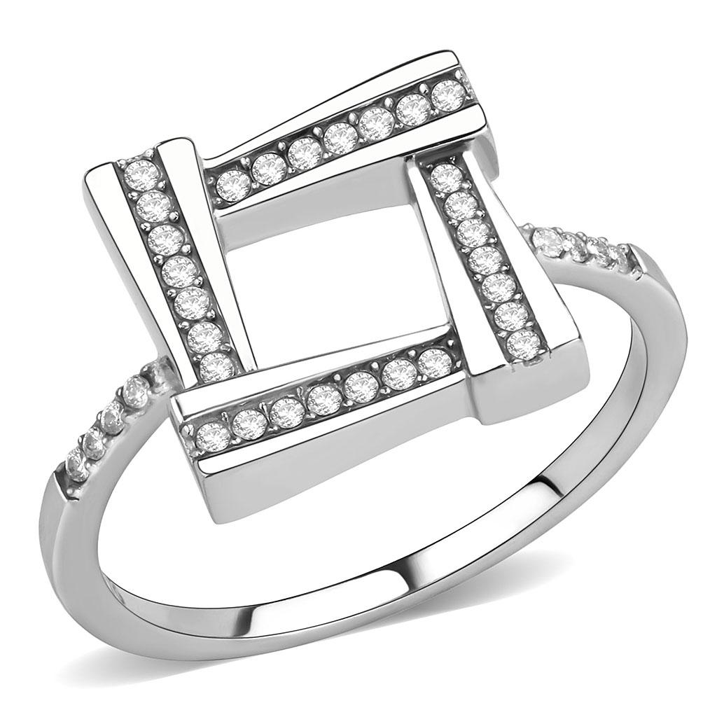 DA341 No Plating Stainless Steel Ring featuring a clear AAA Grade CZ stone, showcasing its elegant design and durable material.