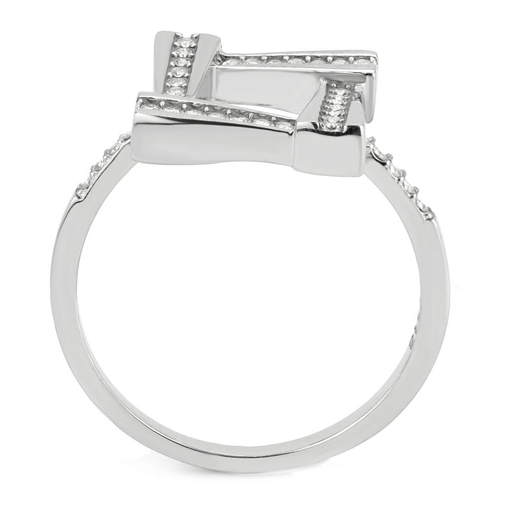 DA341 No Plating Stainless Steel Ring featuring a clear AAA Grade CZ stone, showcasing its elegant design and durable material.