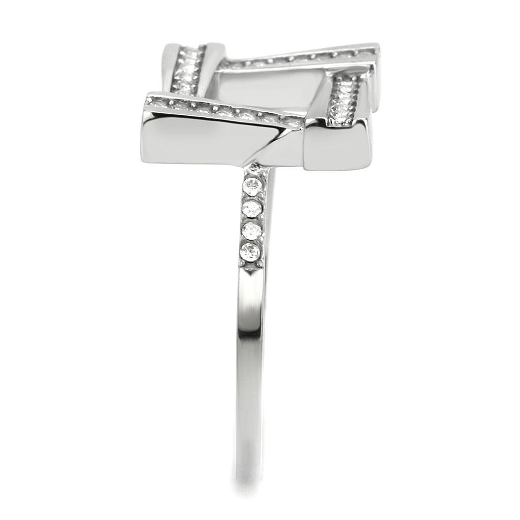 DA341 No Plating Stainless Steel Ring featuring a clear AAA Grade CZ stone, showcasing its elegant design and durable material.