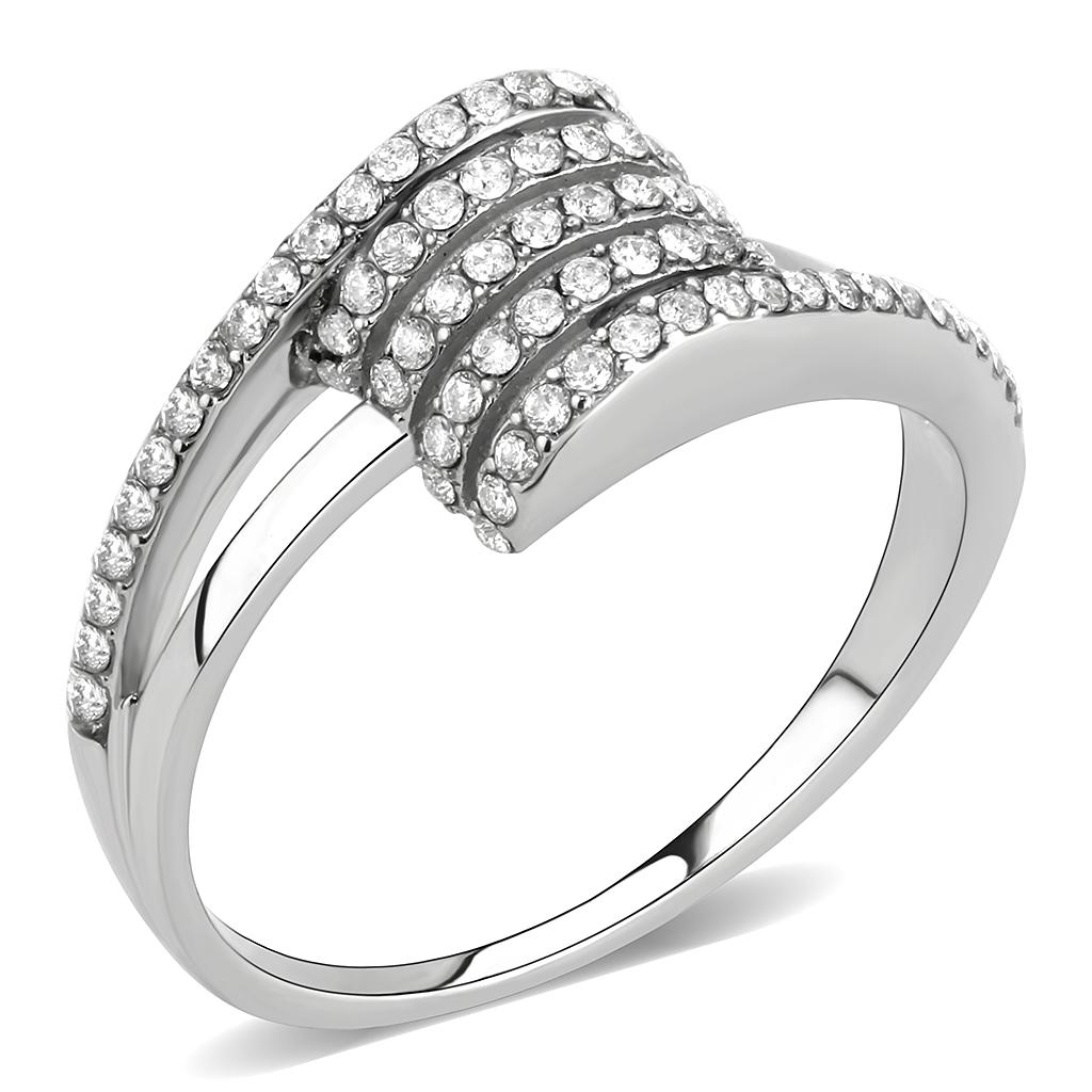 DA342 No Plating Stainless Steel Ring featuring a clear AAA Grade CZ stone, showcasing its elegant design and durability.