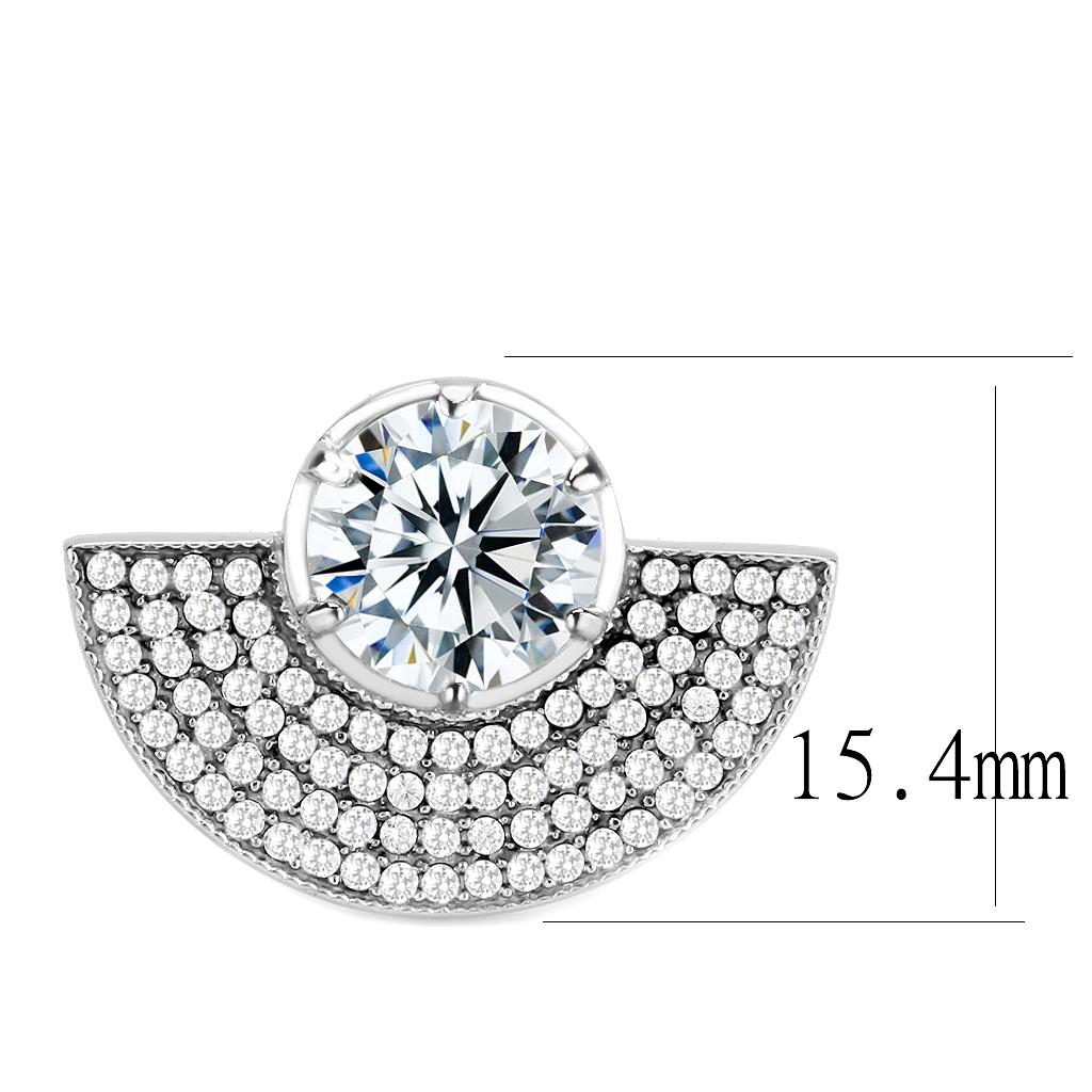 DA336 No Plating Stainless Steel Ring featuring an 8 mm AAA Grade Clear CZ stone, showcasing a sleek and elegant design.