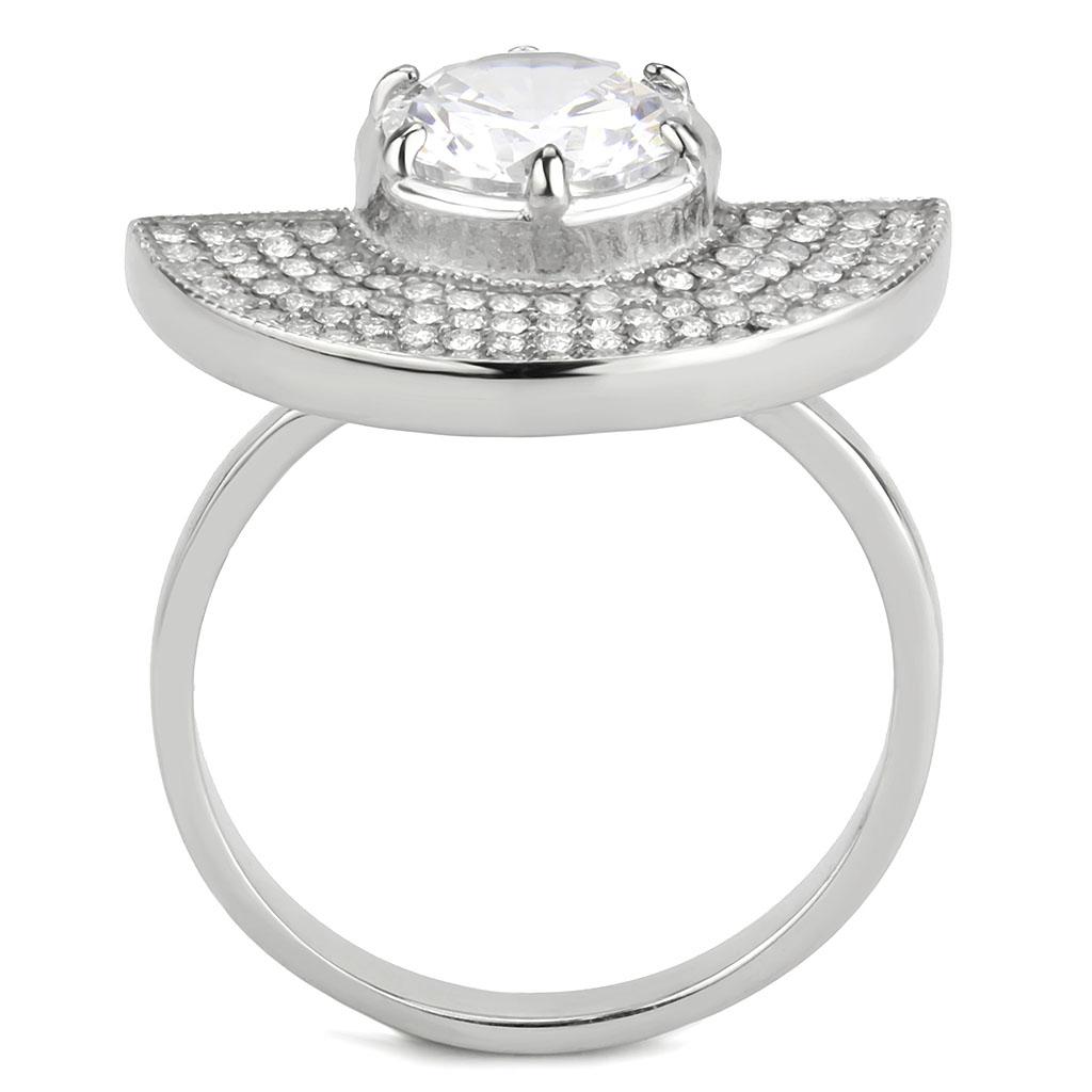 DA336 No Plating Stainless Steel Ring featuring an 8 mm AAA Grade Clear CZ stone, showcasing a sleek and elegant design.