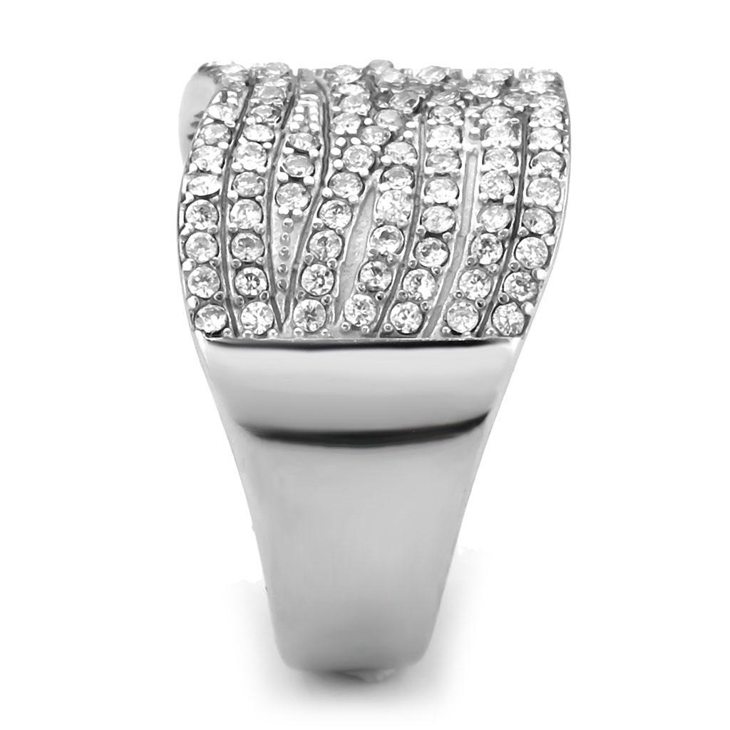 DA362 High Polished Stainless Steel Ring featuring a clear AAA Grade CZ stone, showcasing a brilliant shine and elegant design.