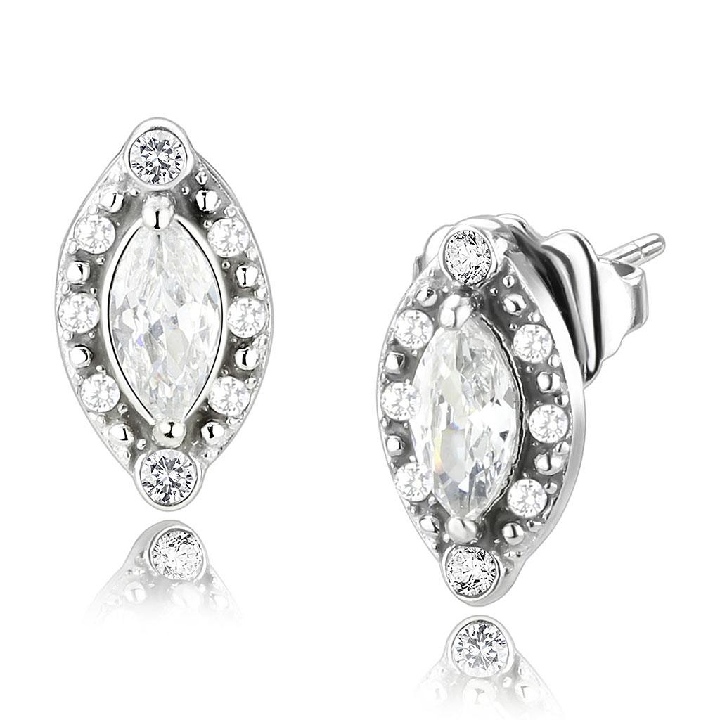 DA368 High Polished Stainless Steel Earrings featuring AAA Grade Clear CZ center stone, showcasing a sleek and elegant design.