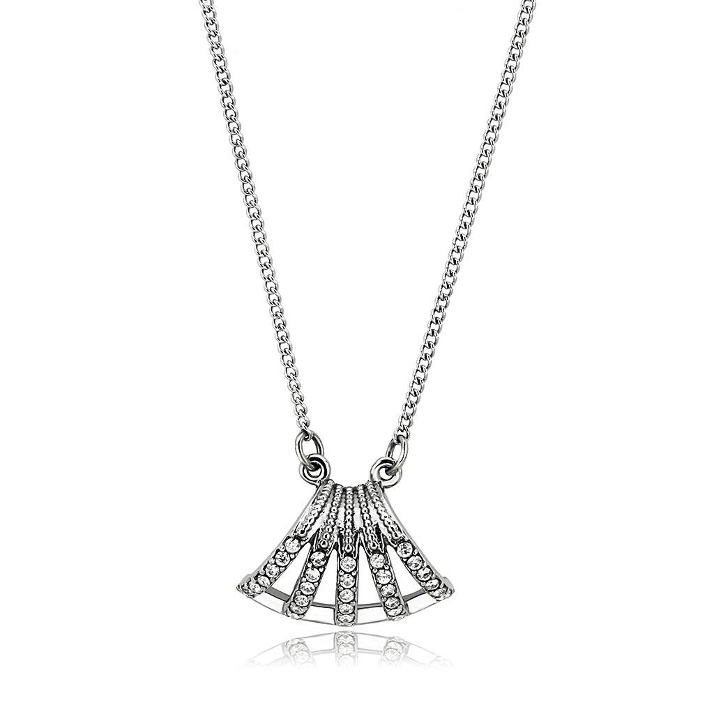 DA380 High Polished Stainless Steel Chain Pendant featuring a clear AAA Grade CZ stone, showcasing its elegant design and high-quality finish.
