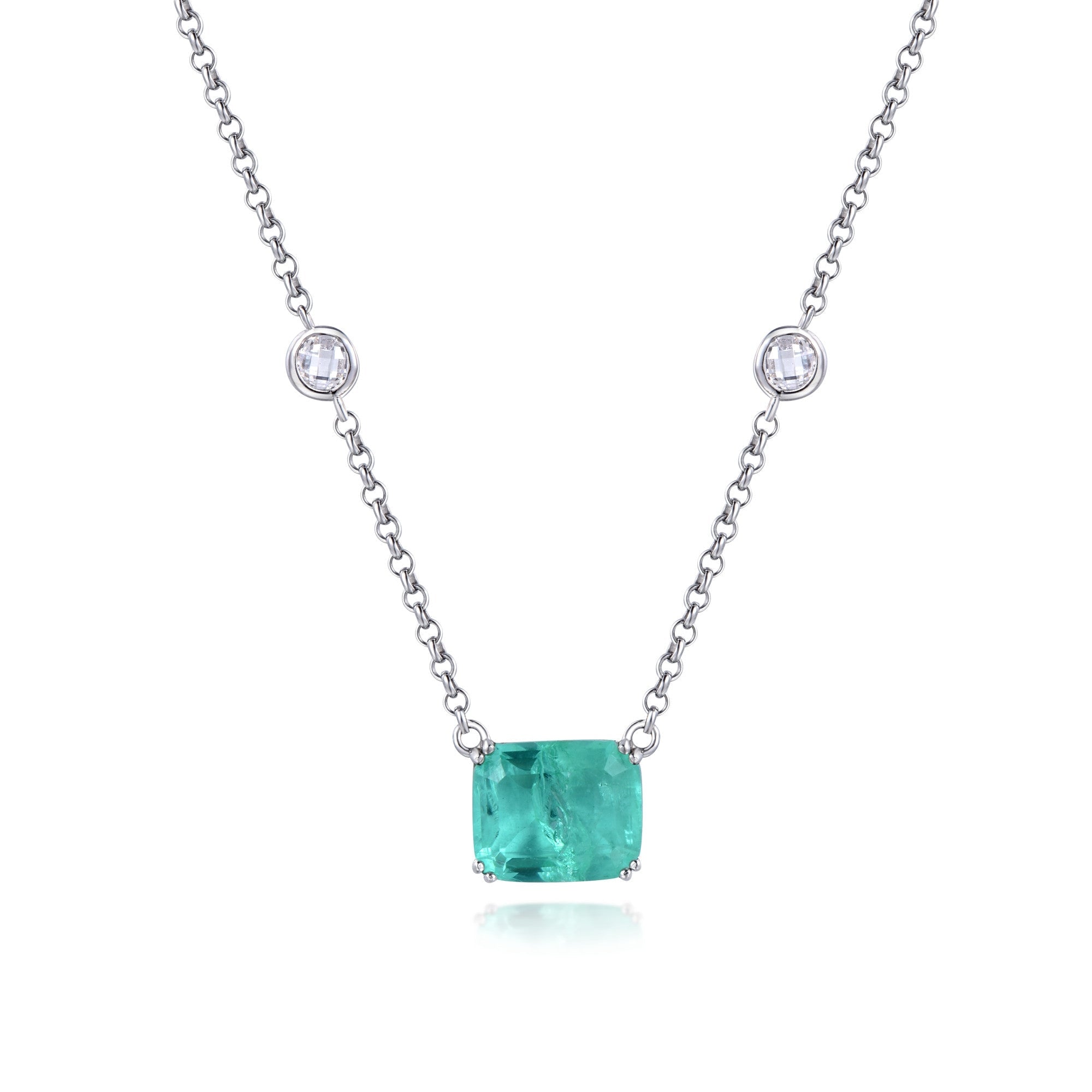 Elegant 925 sterling silver accessory with white gold surface, featuring white sapphire and paraiba stones, perfect for daily wear or special occasions.