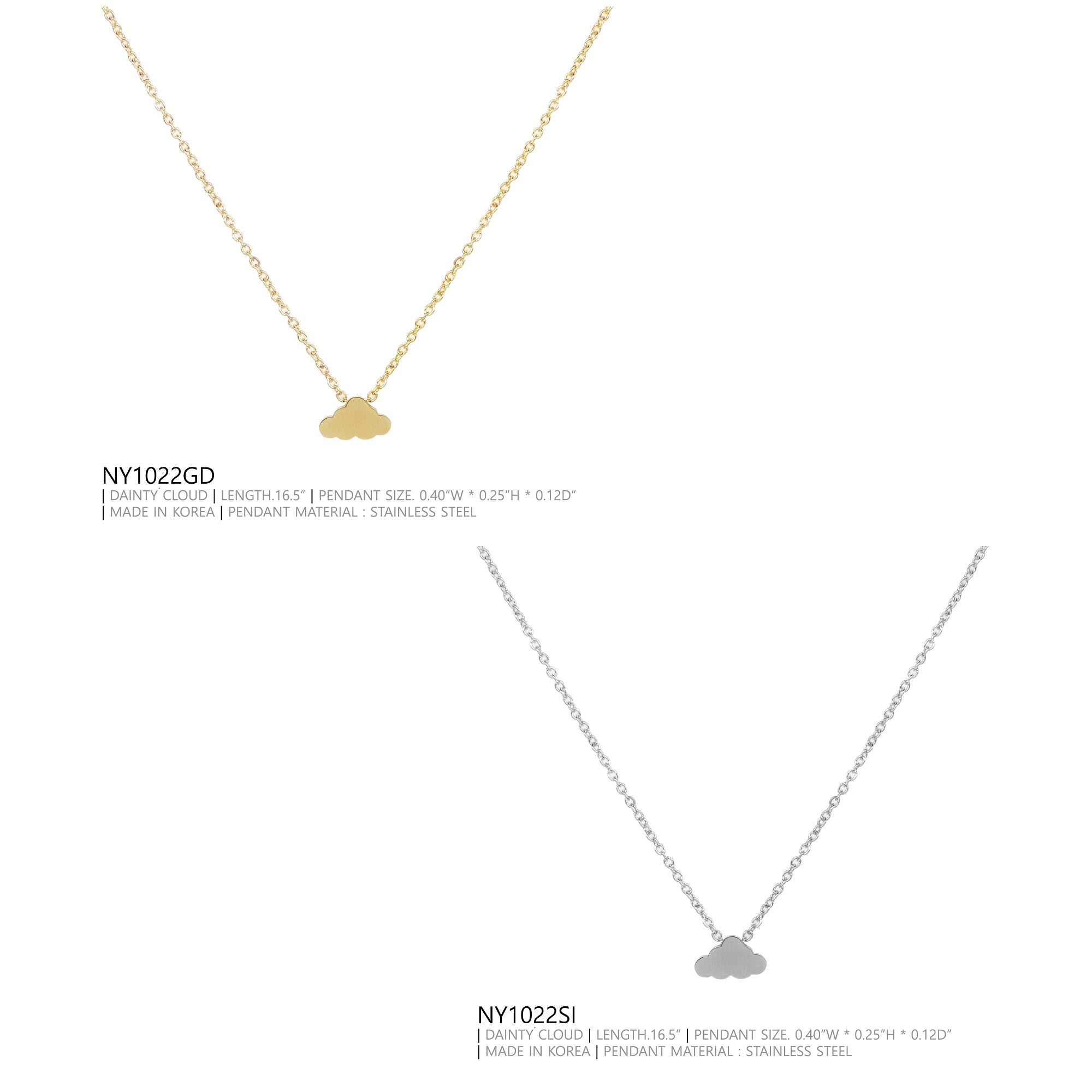 A collection of Dainty Cloud Necklaces by DOBBI in various colors, showcasing their delicate cloud design and stainless steel material.