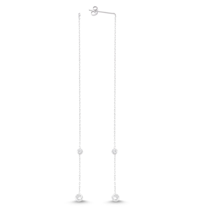 Dainty Diamond Minimalist Long Threader Earrings in 925 Sterling Silver with clear CZ crystals, showcasing elegant design and craftsmanship.