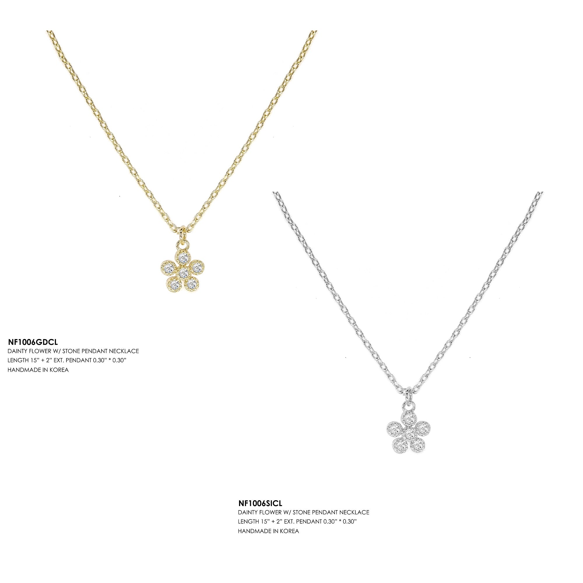 Dainty Flower with Stone Pendant Necklace featuring a delicate floral design and a sparkling stone, perfect for summer outfits.