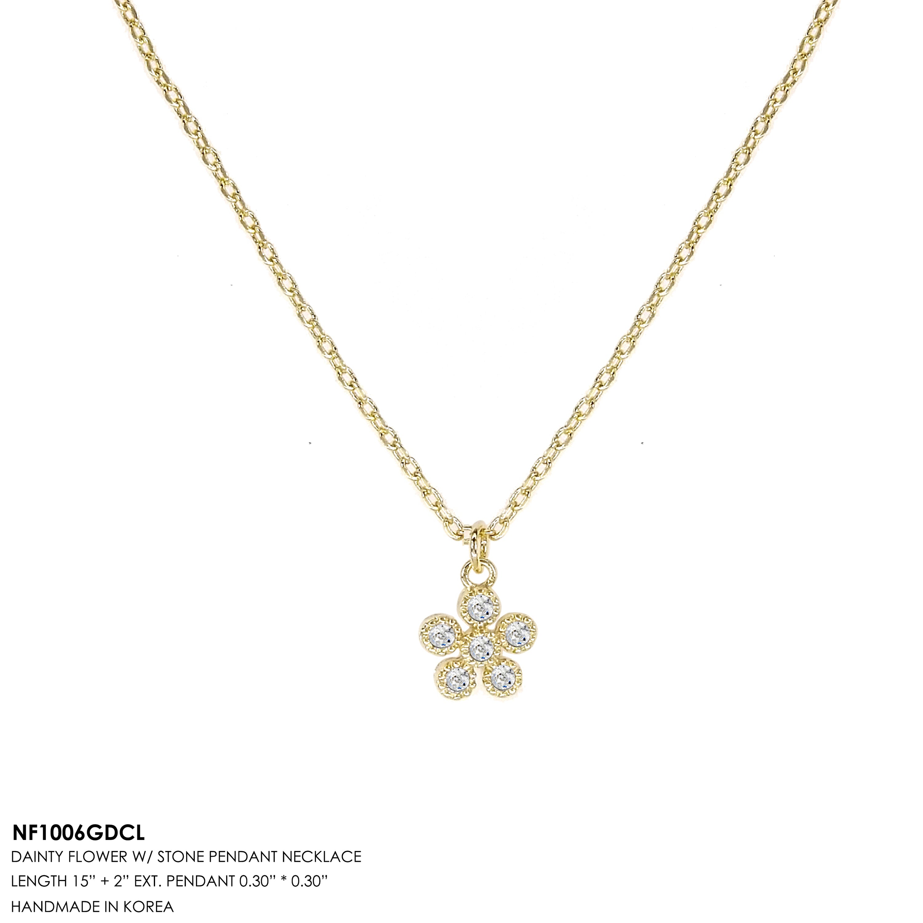 Dainty Flower with Stone Pendant Necklace featuring a delicate floral design and a sparkling stone, perfect for summer outfits.