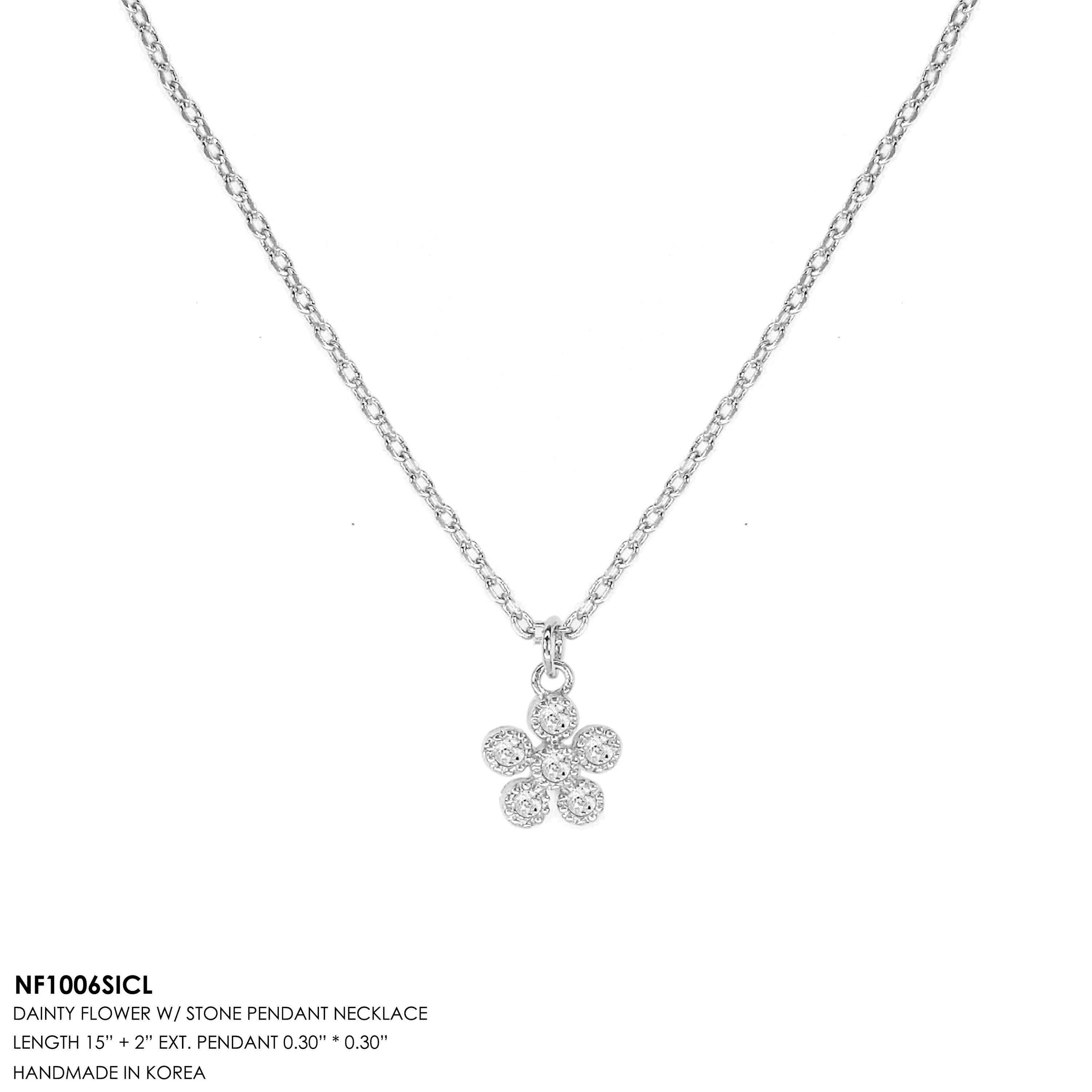 Dainty Flower with Stone Pendant Necklace featuring a delicate floral design and a sparkling stone, perfect for summer outfits.