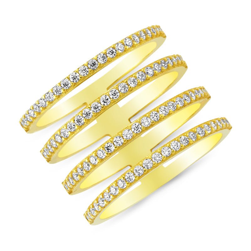 Dainty Four Multi Band Silver Stacked Ring featuring handmade 925 Sterling Silver with clear CZ crystals and available in multiple plating options.