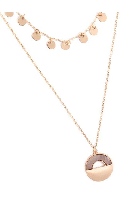 Dainty Layered Round Pendant Necklaces Set by DOBBI in various colors, showcasing elegant round pendants on layered chains.