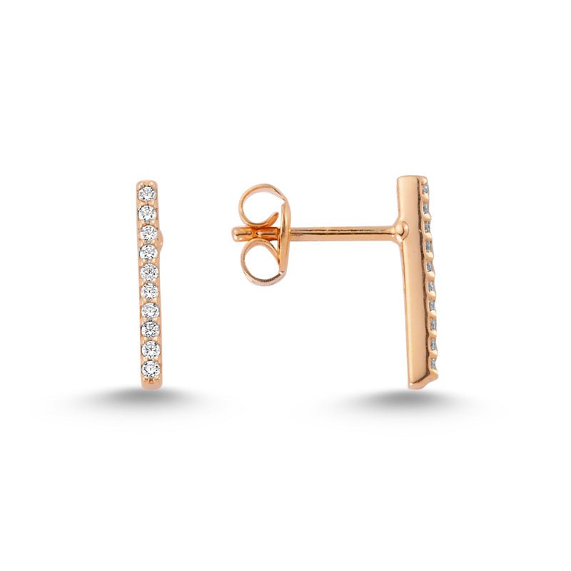 Dainty Silver Simple Bar Studs Earring featuring sparkling CZ crystals, handcrafted from 925 sterling silver.