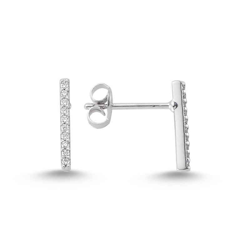 Dainty Silver Simple Bar Studs Earring featuring sparkling CZ crystals, handcrafted from 925 sterling silver.