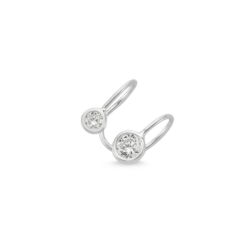 Dainty Simple Mini Bezel Ear Cuff Earrings in Silver with clear CZ crystals, handmade from 925 sterling silver.