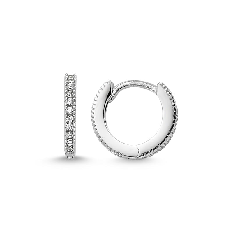 Dainty Trendy Silver Mini Simple Huggie Hoop Earrings with clear CZ crystals, handmade from 925 Sterling Silver.