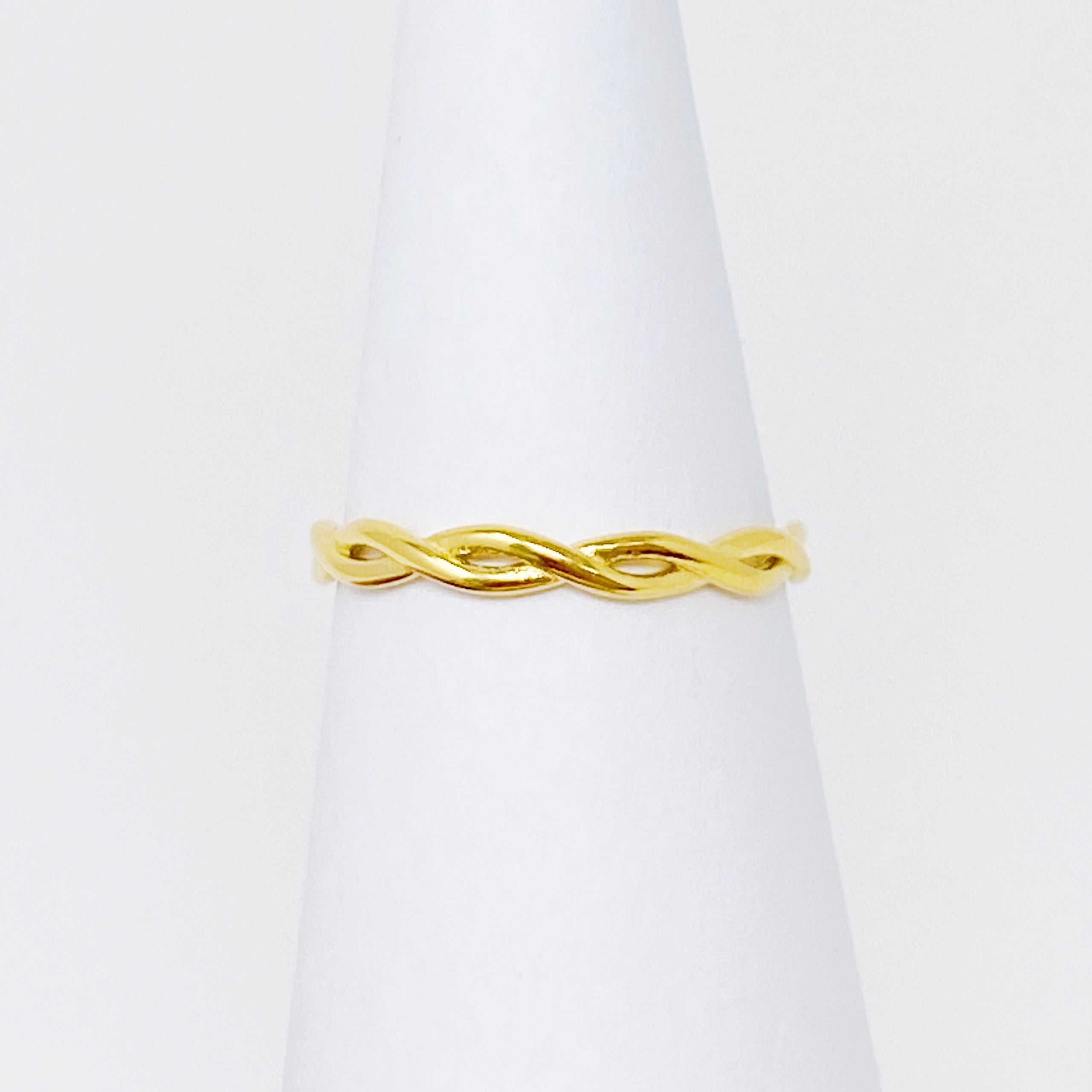 Dainty Twisted Rope Ring in gold plated stainless steel, featuring a delicate twisted design, perfect for layering or wearing alone.