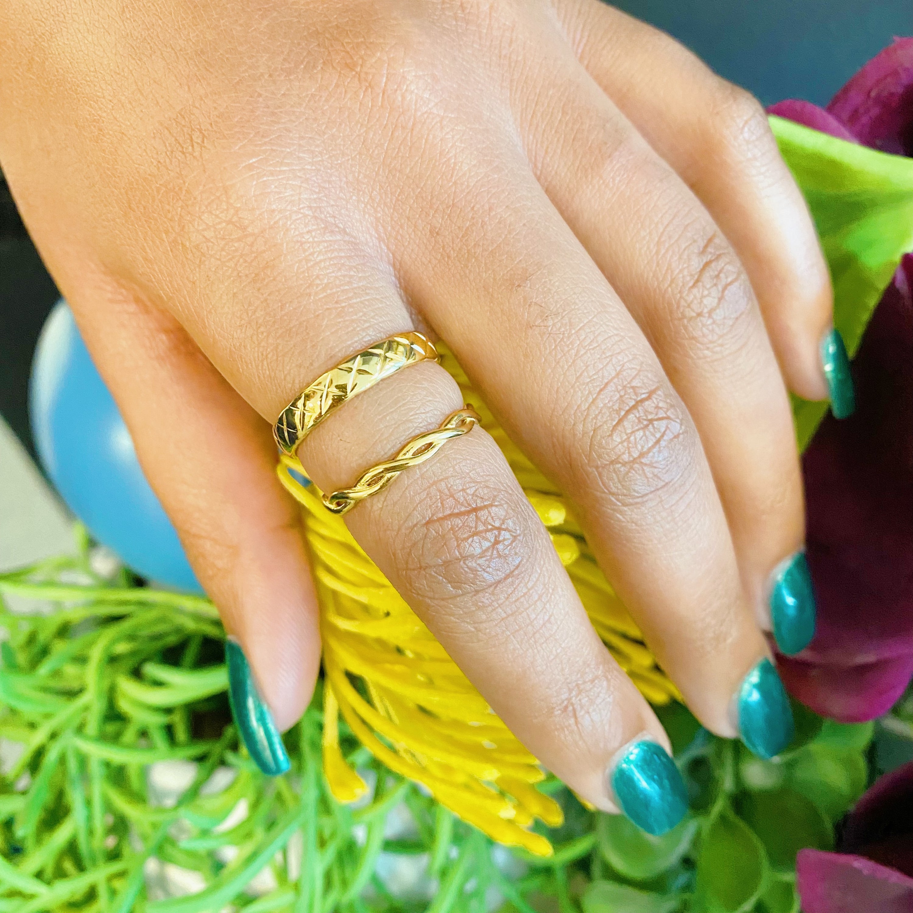 Dainty Twisted Rope Ring in gold plated stainless steel, featuring a delicate twisted design, perfect for layering or wearing alone.
