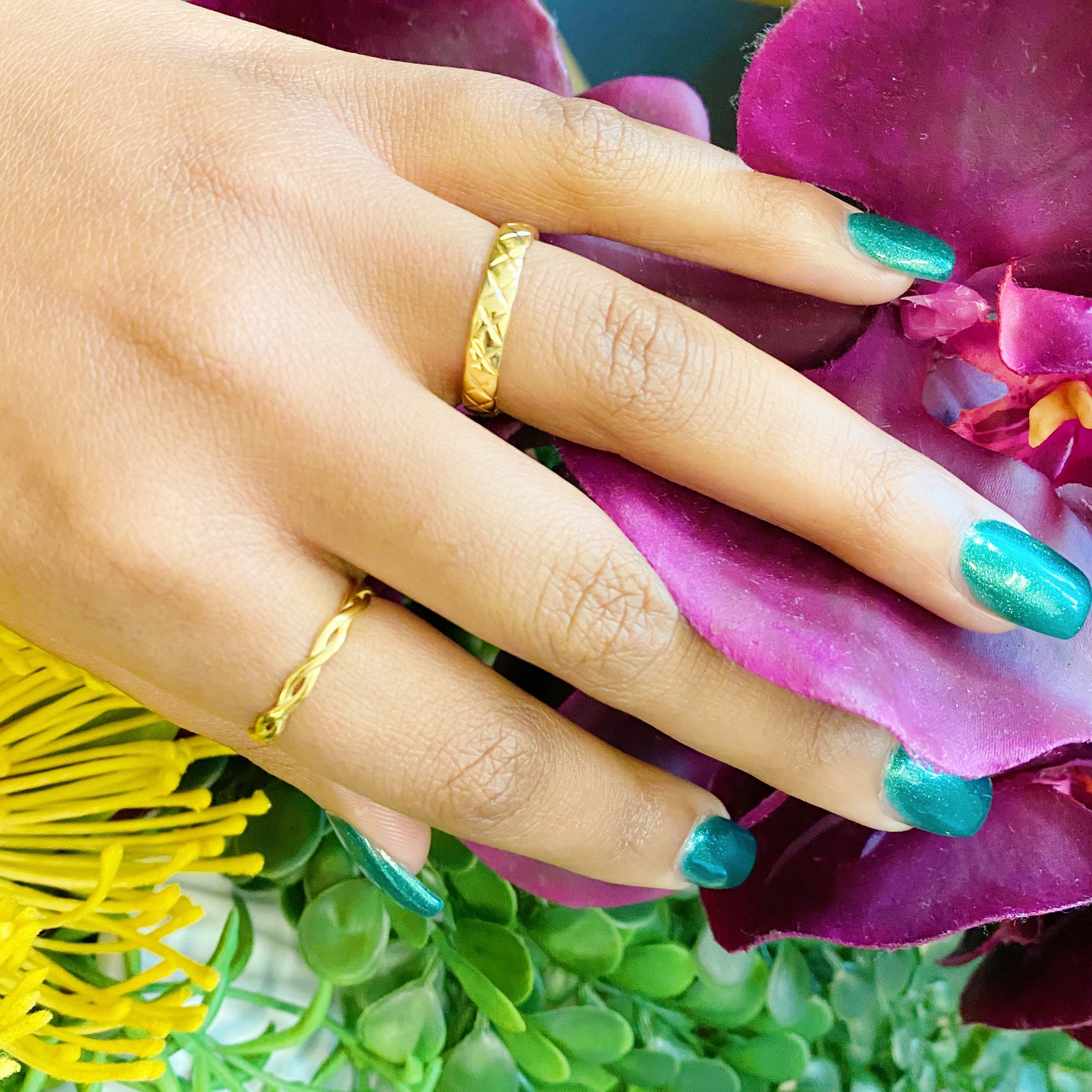 Dainty Twisted Rope Ring in gold plated stainless steel, featuring a delicate twisted design, perfect for layering or wearing alone.