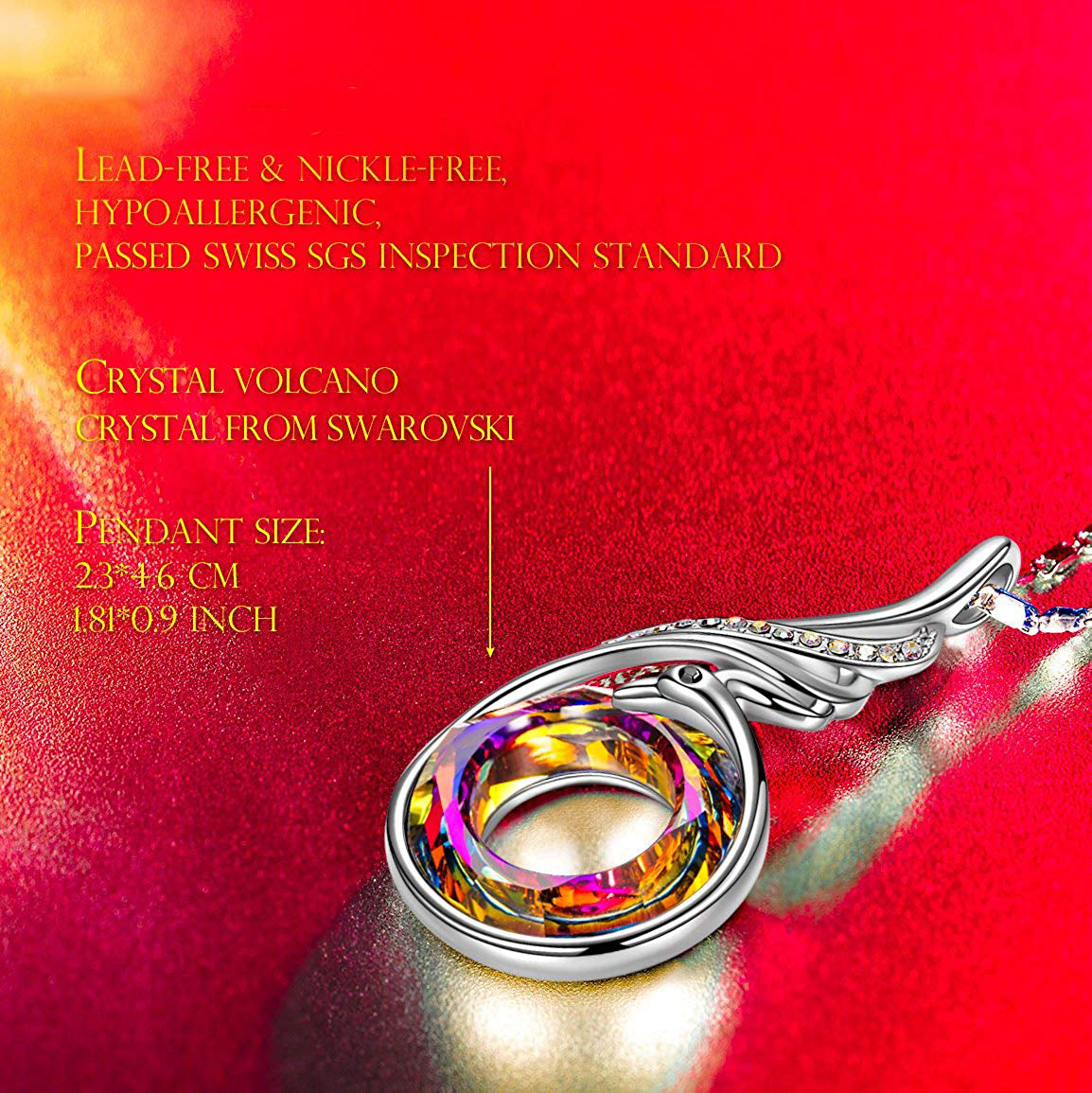 Elegant Dark Aurora Borealis Curved Rhombus Drop Necklace in 14K white gold plating with a stunning crystal pendant.