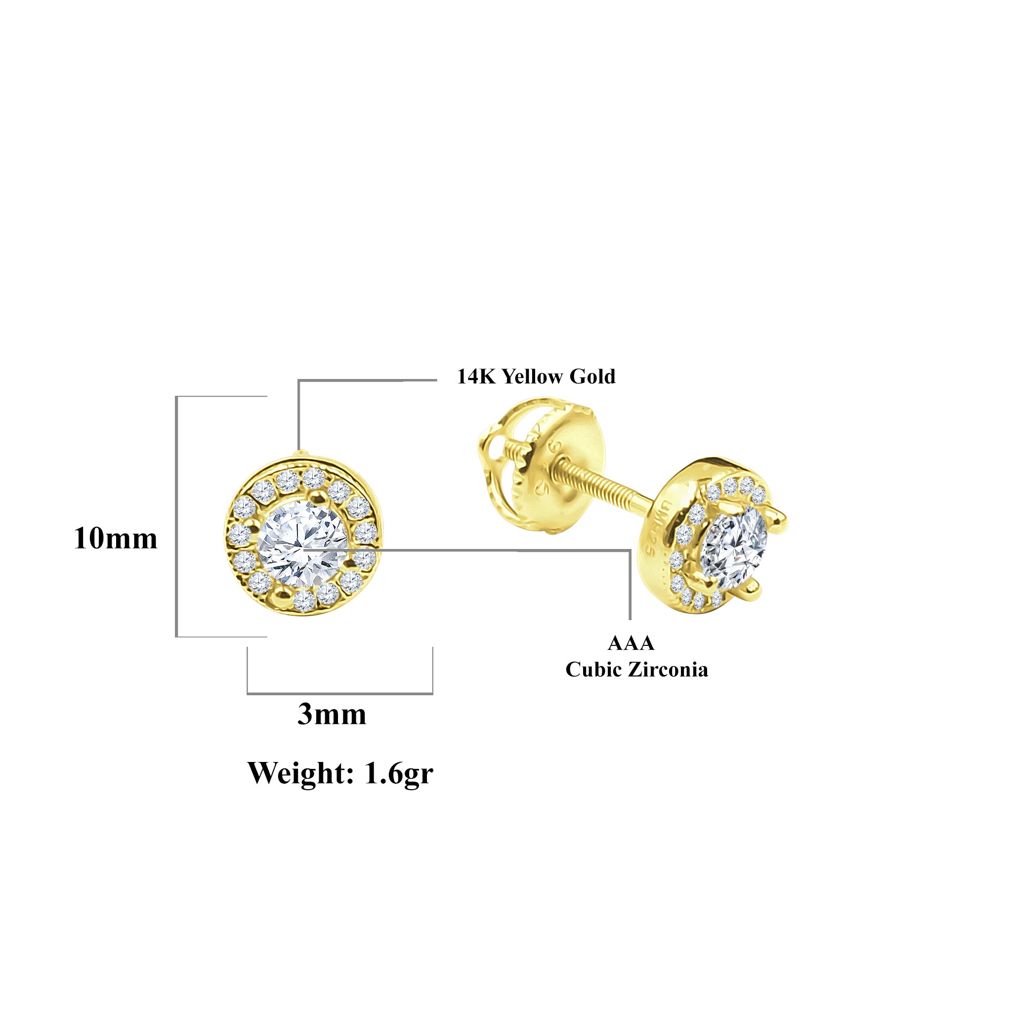 Dart Screw Back earrings featuring a circular CZ stone and brass copper metal with a luxurious finish.