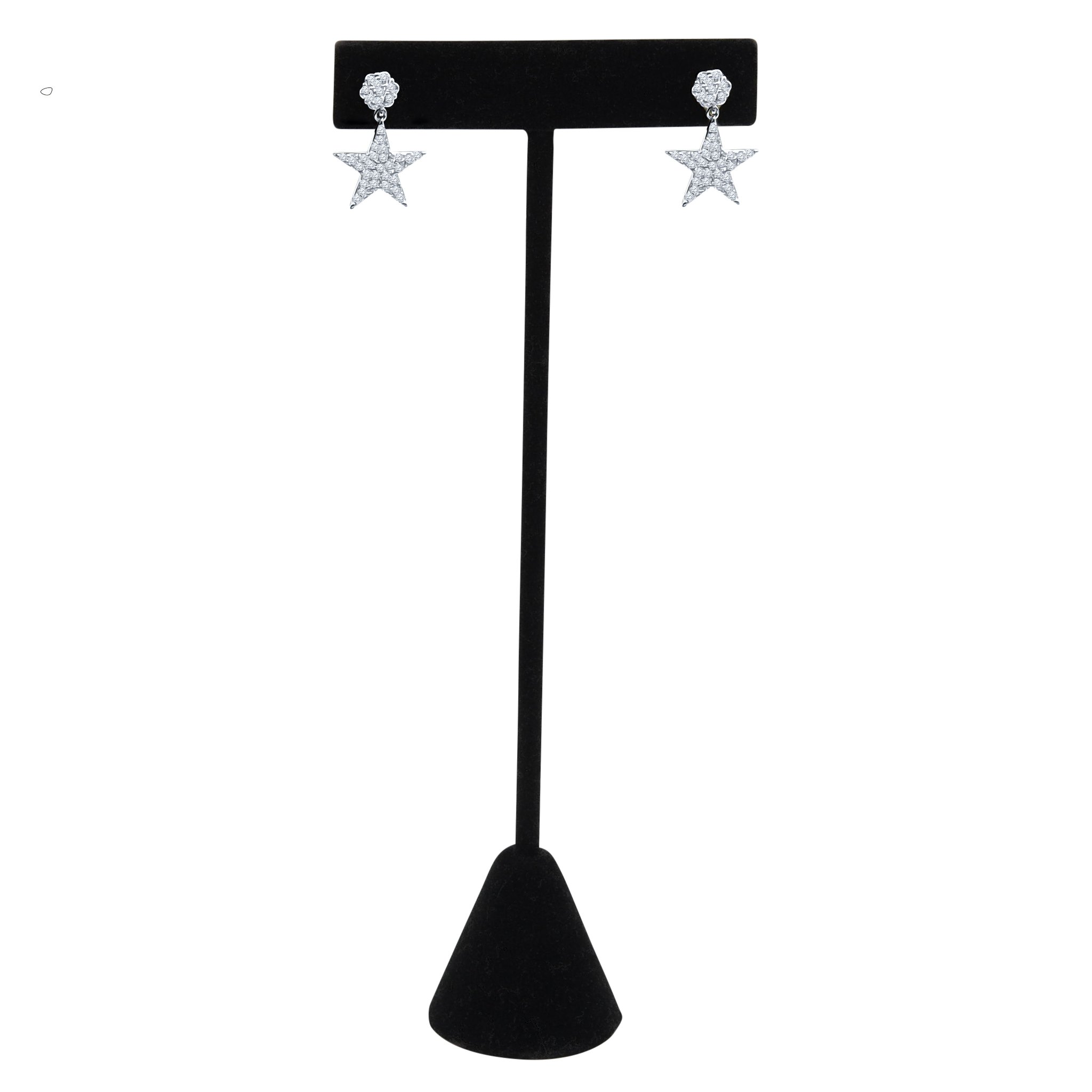 A pair of dazzling silver earrings featuring micro white cubic zirconia stones, elegantly designed with a drop style.