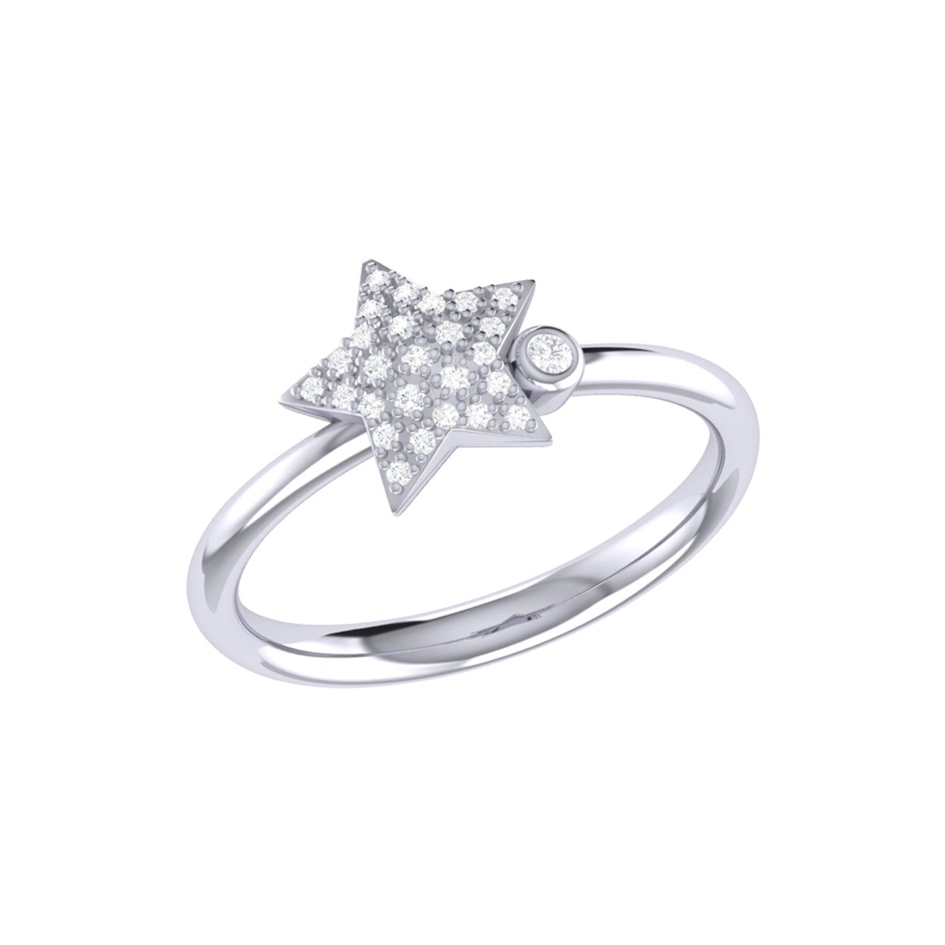 Dazzling Star Bezel Diamond Ring in sterling silver featuring genuine diamonds, elegantly crafted with a unique design.