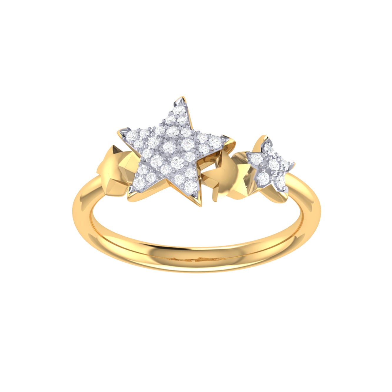 Dazzling Star Cluster Diamond Ring in 14K Yellow Gold Vermeil featuring genuine diamonds in a micro pave setting.