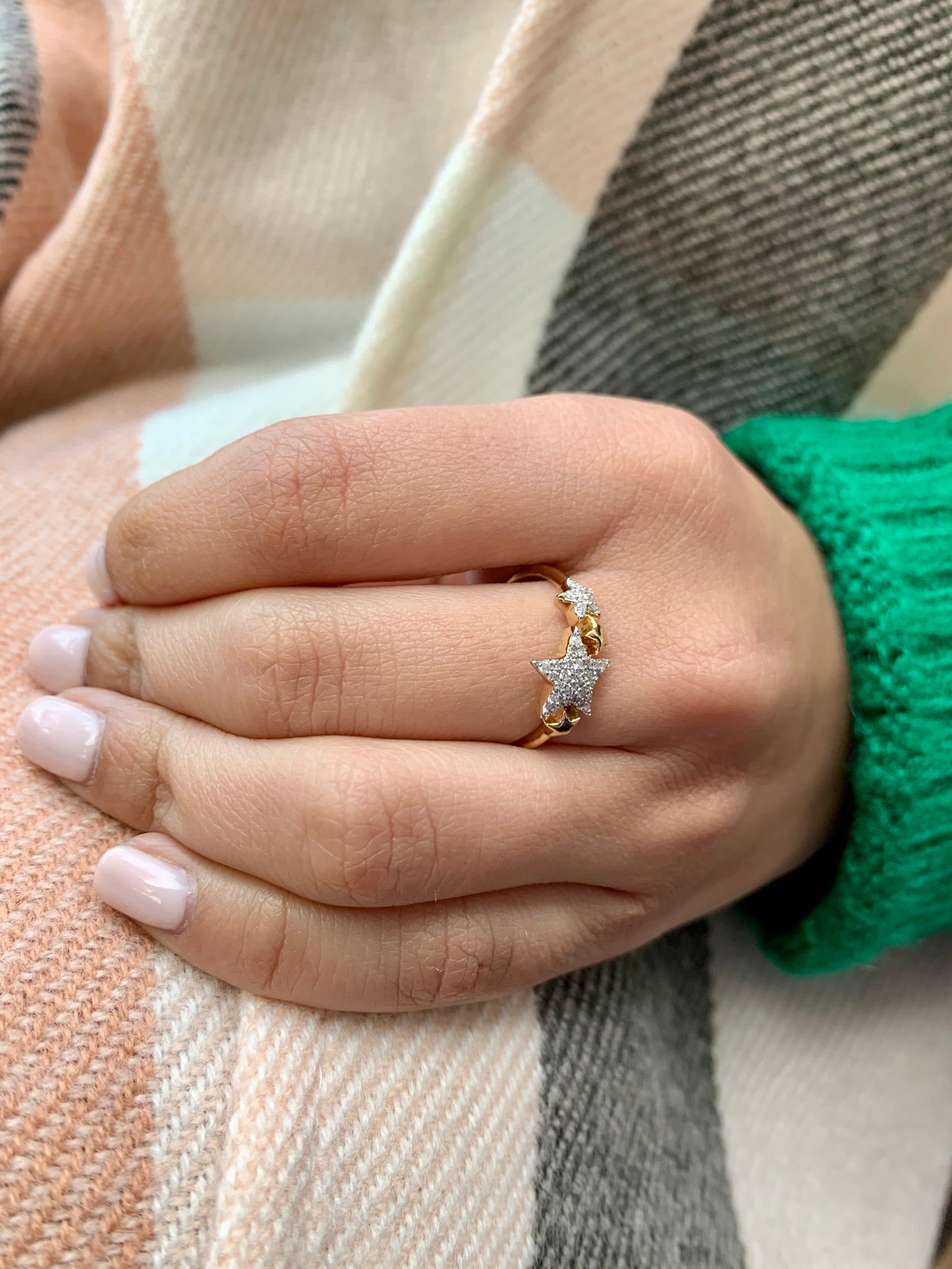 Dazzling Star Cluster Diamond Ring in 14K Yellow Gold Vermeil featuring genuine diamonds in a micro pave setting.