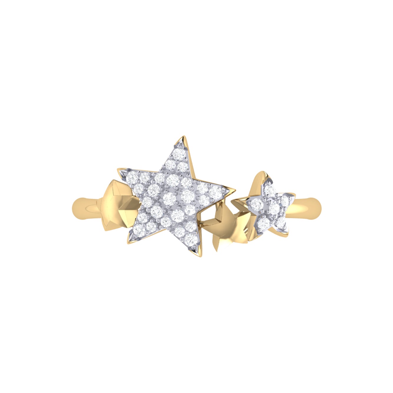 Dazzling Star Cluster Diamond Ring in 14K Yellow Gold Vermeil featuring genuine diamonds in a micro pave setting.