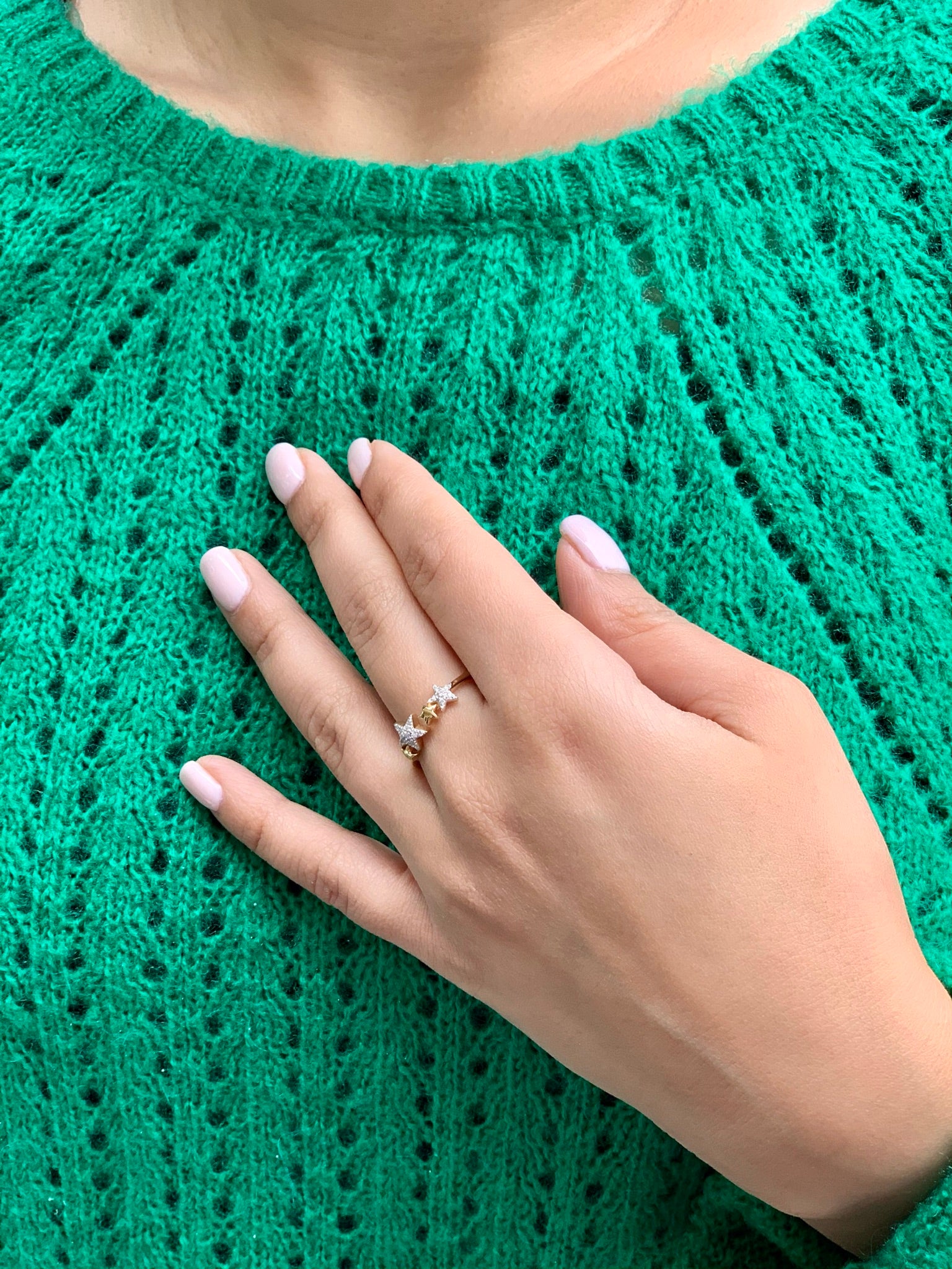 Dazzling Star Cluster Diamond Ring in 14K Yellow Gold Vermeil featuring genuine diamonds in a micro pave setting.