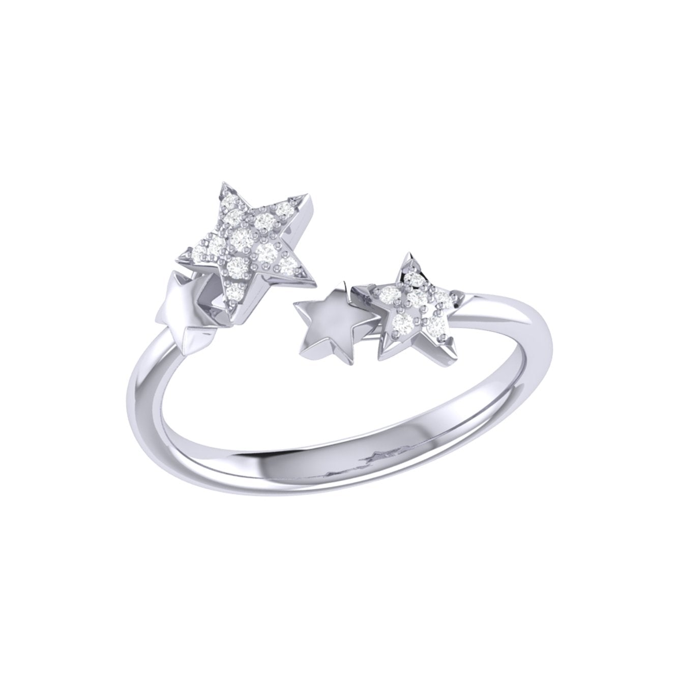 Dazzling Star Couples Diamond Open Ring in Sterling Silver with natural diamonds in a micro pave setting.