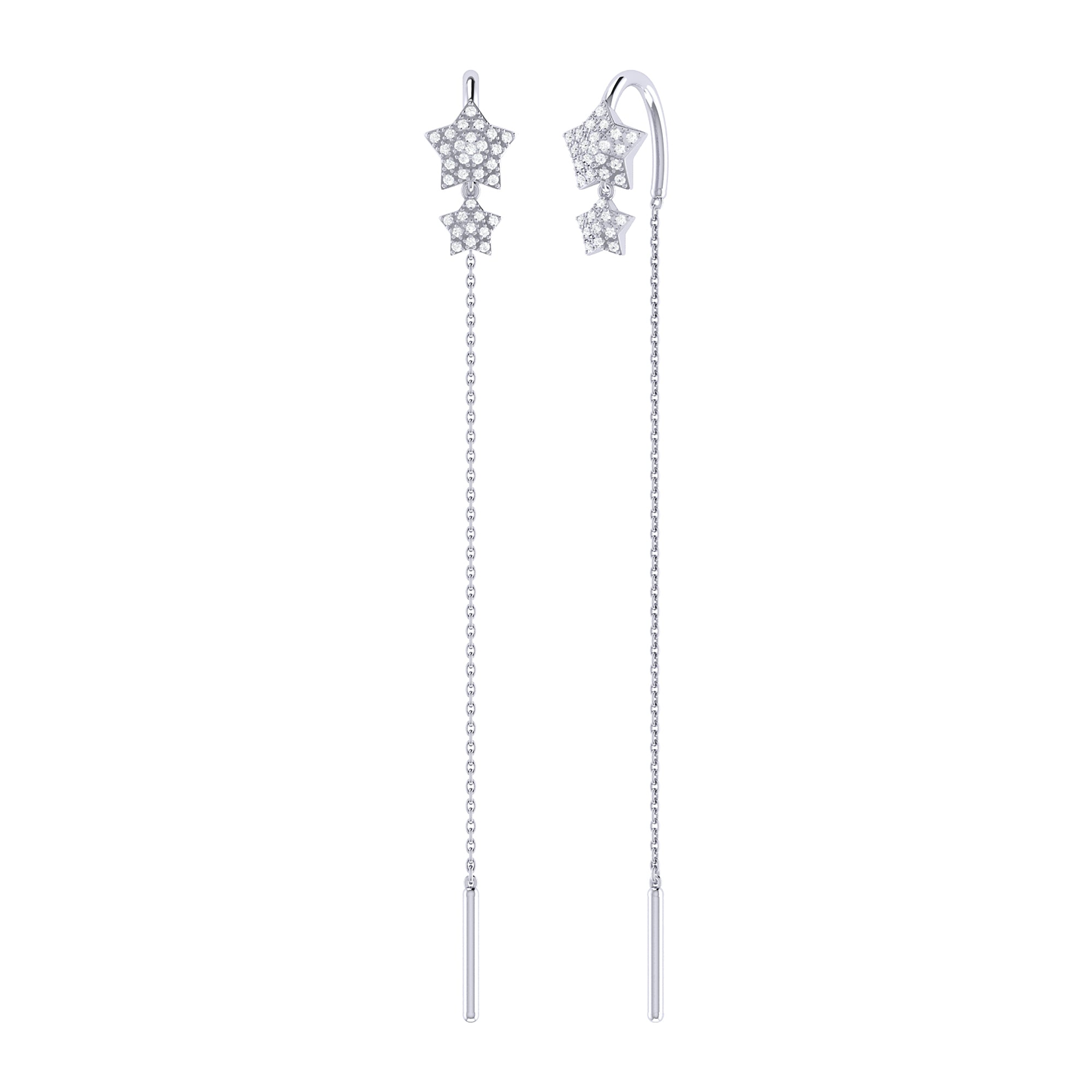 Dazzling Star Duo Tack-In Diamond Earrings in Sterling Silver, featuring natural diamonds and elegant cable chain design.