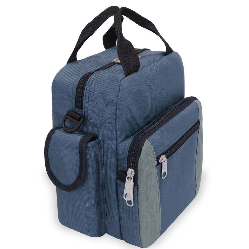 A versatile DELUXE UTILITY BAG made from durable 600D polyester, featuring multiple compartments, a padded shoulder strap, and grab handles.