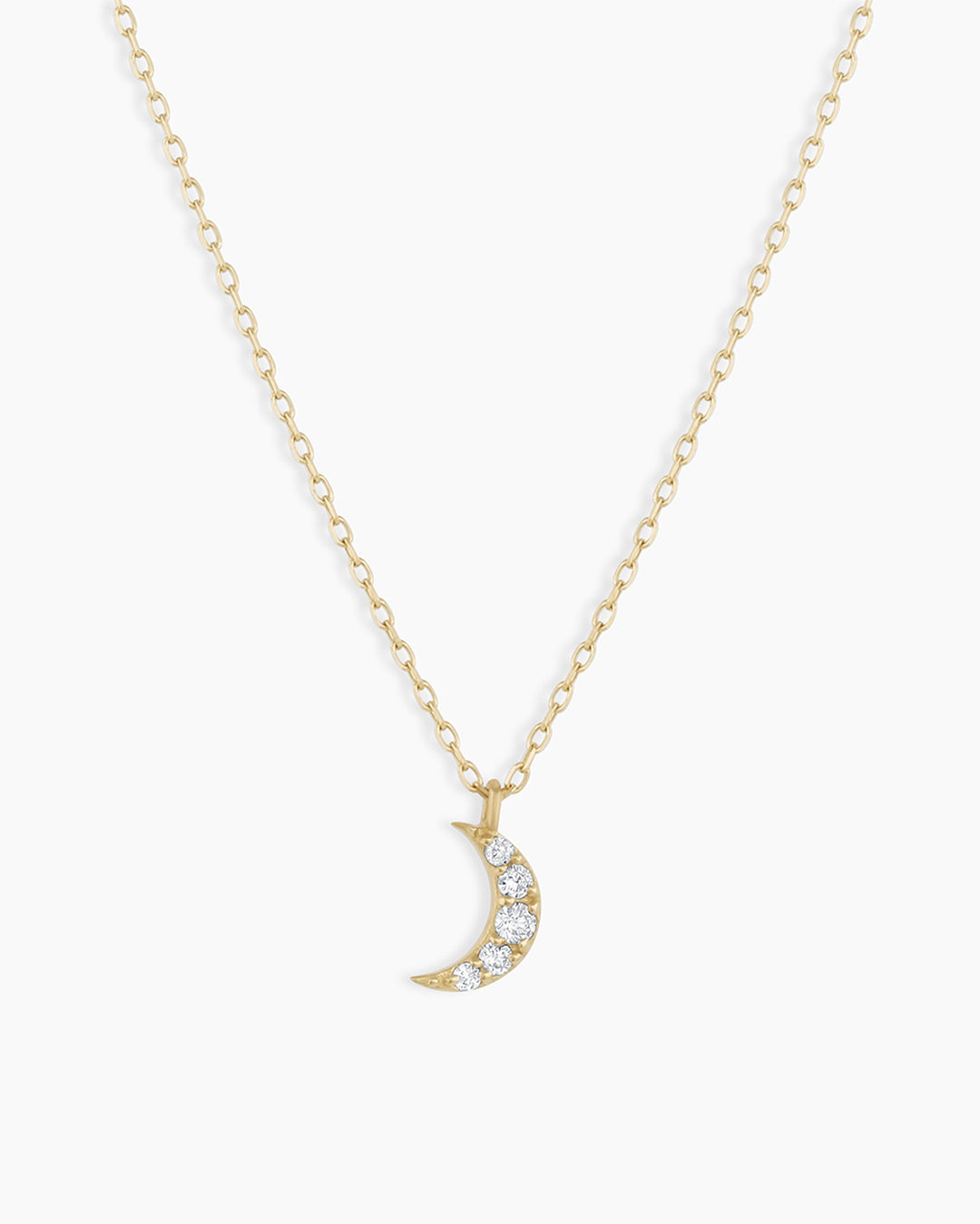 A stunning Diamond Crescent Necklace featuring sparkling lab-grown diamonds in an elegant crescent design.