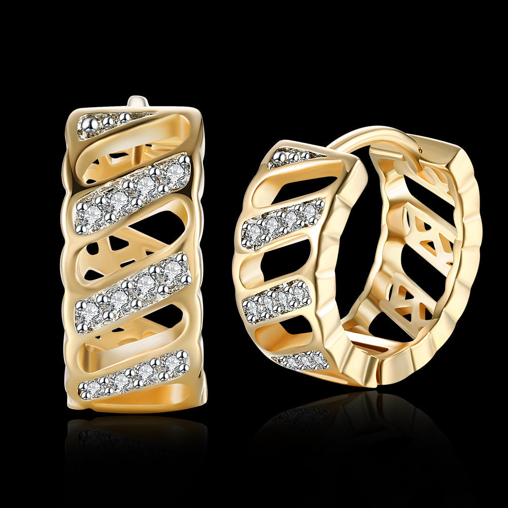 Elegant Diamond Cut Opening Huggie Earring in 18K Gold Plated, showcasing its unique design and luxurious finish.