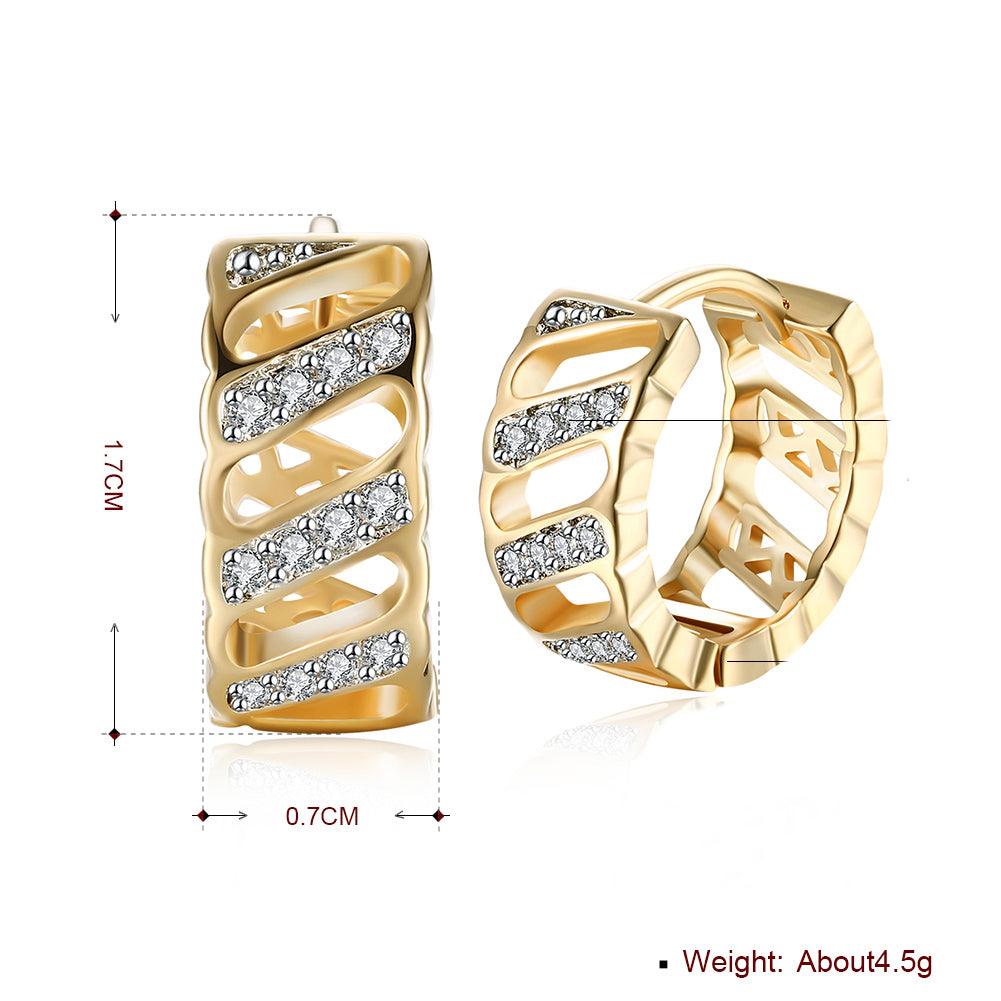 Elegant Diamond Cut Opening Huggie Earring in 18K Gold Plated, showcasing its unique design and luxurious finish.