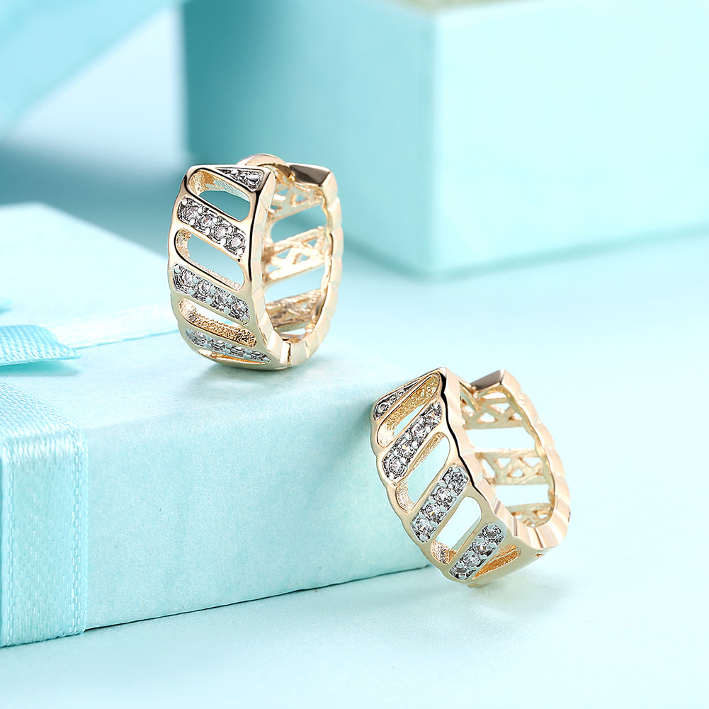 Elegant Diamond Cut Opening Huggie Earring in 18K Gold Plated, showcasing its unique design and luxurious finish.